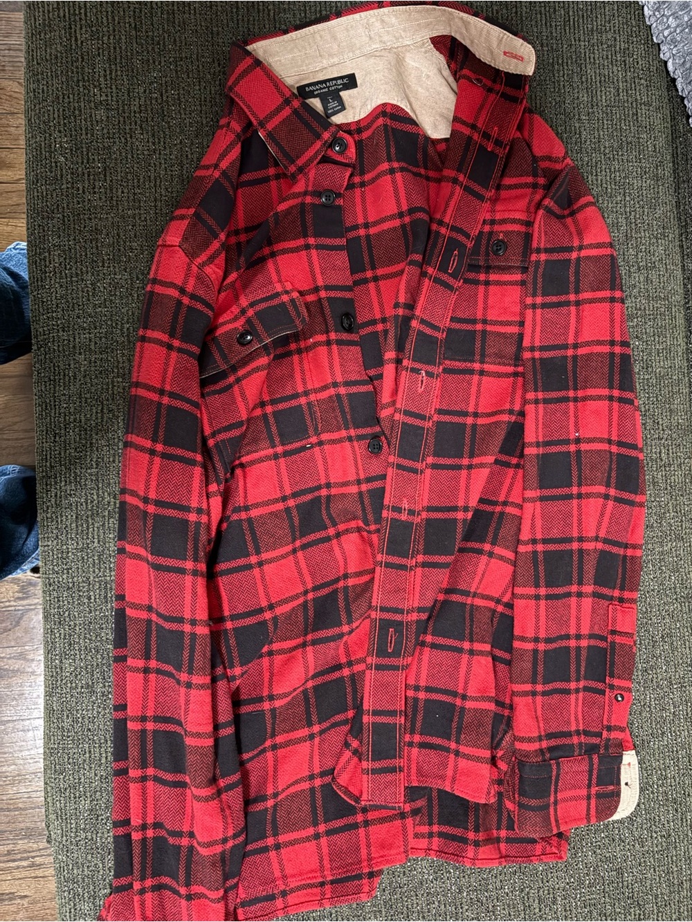 Banana Republic Red and Black Plaid Shirt Jacket